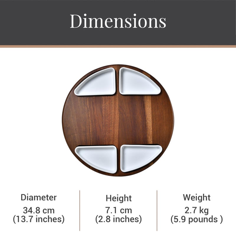 Shanik مجموعة لوح تقطيع الجبن شانيك المطورة - لوح شاروترية دائري من الأكاسيا مع 4 أطباق سيراميك - هدايا زفاف - طبق تقديم الجبن - حفل زفاف - Image 2